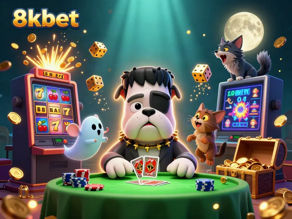 Engage with the thrilling world of 8xbet featuring vivid casino elements and playful characters.