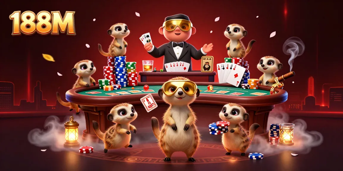 Join the fun at 188M as meerkats run a charming casino operation amidst vibrant gaming elements.
