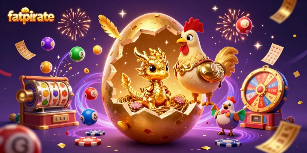 Experience the thrill of fatpirate gaming with a dynamic scene of a golden dragon and vibrant casino elements.