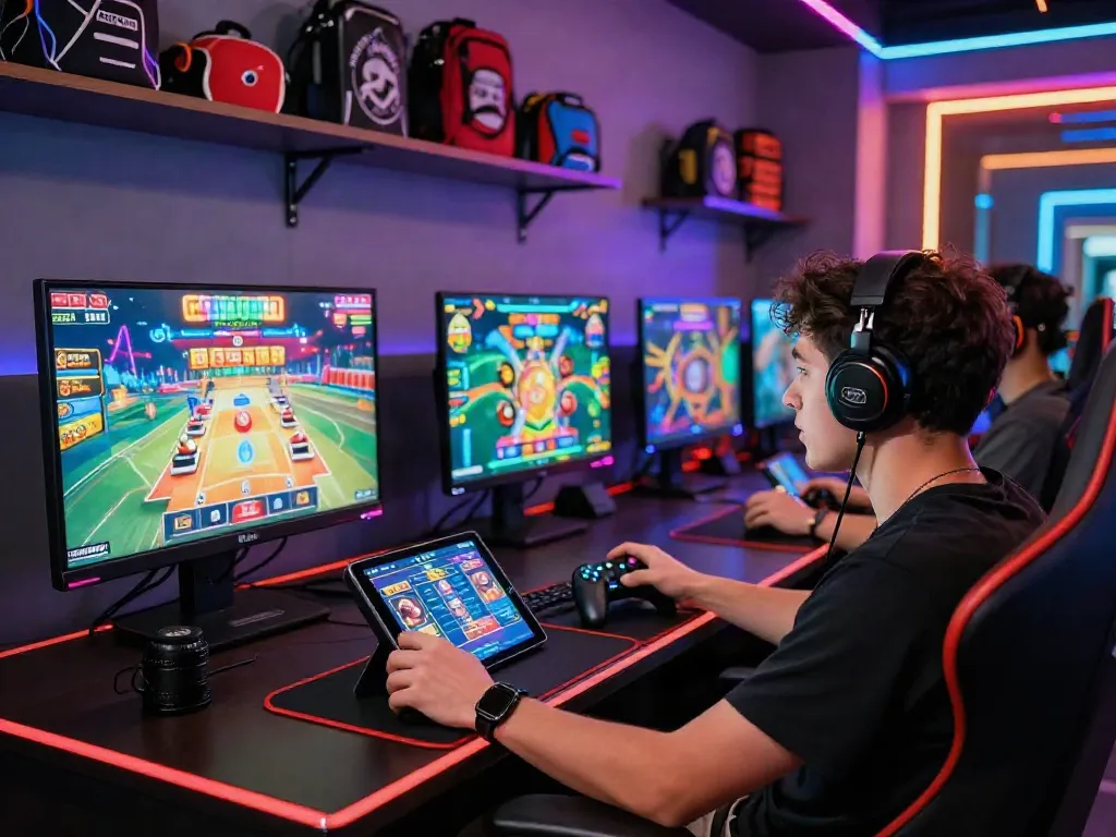 Người chơi f168 tận hưởng trải nghiệm game trực tuyến đầy sôi động với ánh đèn LED.