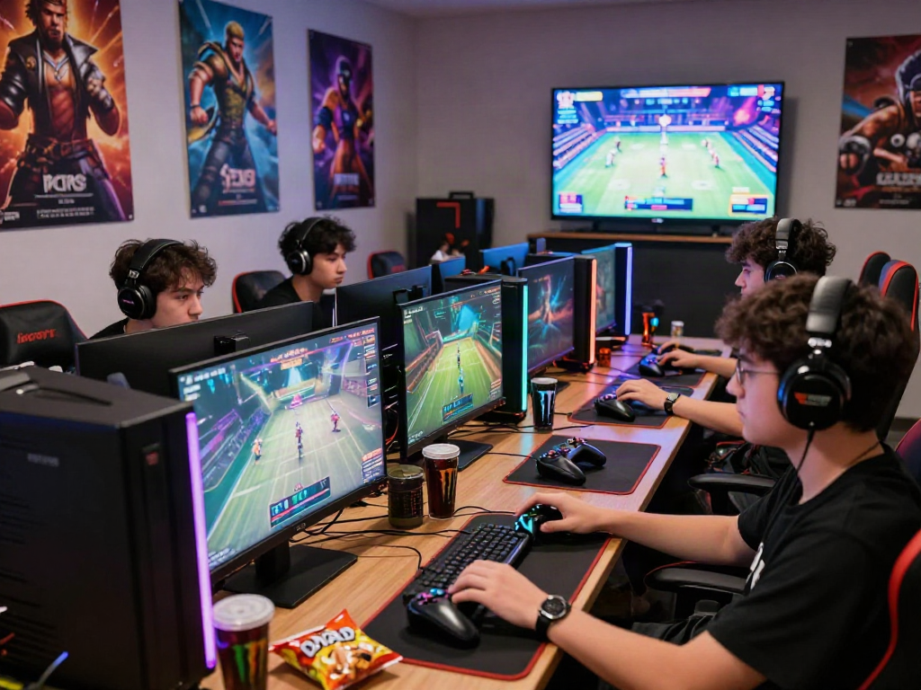 Gamers playing a porngame in a vibrant setup showcasing gaming culture