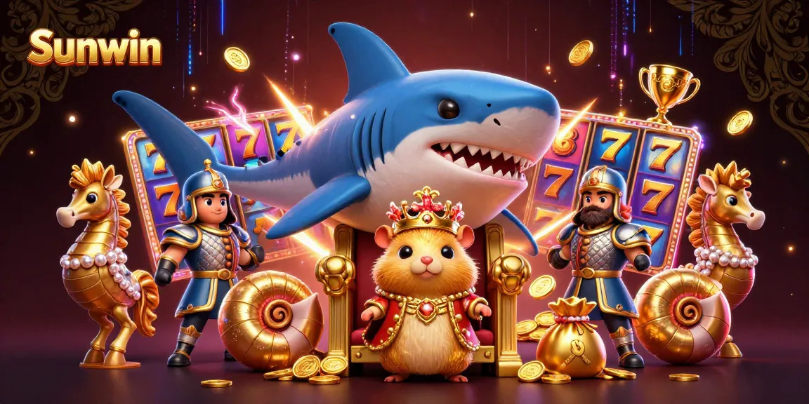 Bet on Sunwin with the golden hamster king in this vibrant casino-themed illustration.