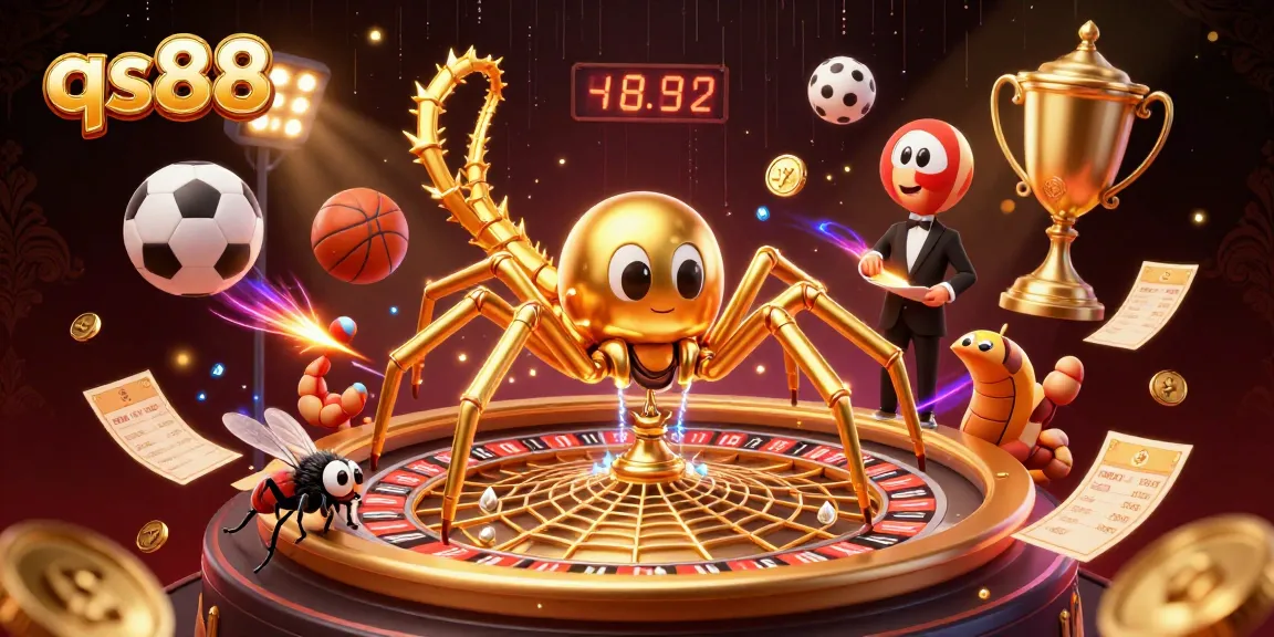Experience thrilling bets at qs88 with a golden roulette web, sports elements, and vibrant croupiers.