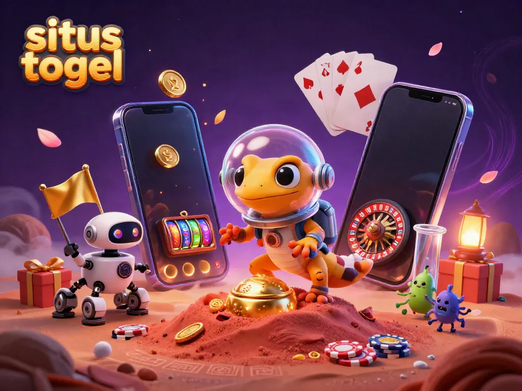 Join the Martian gecko on a thrilling situs togel adventure amid golden casinos and slot games!