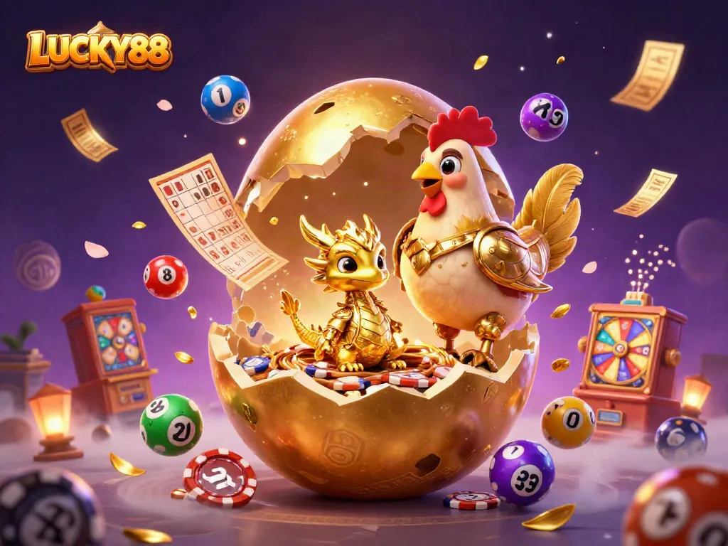 Experience luck and excitement with LUCKY88 in a vibrant 3D casino scene featuring dazzling gameplay elements.