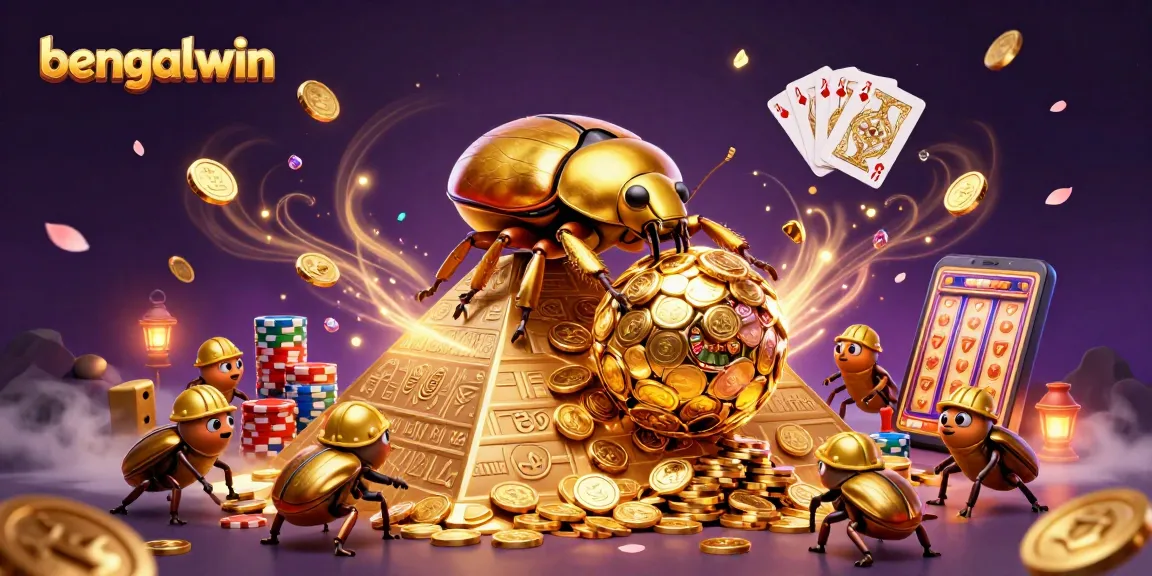 Bengalwin offers thrilling games with golden coin rewards and excitement in this vibrant casino-inspired illustration.