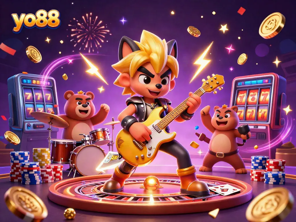 Experience the excitement of yo88 with a dazzling casino scene, featuring vibrant 3D characters and dynamic game elements.