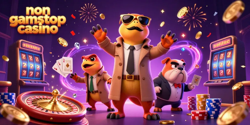 Enter the non gamstop casino with raptors in disguise, surrounded by casino elements and energy effects.