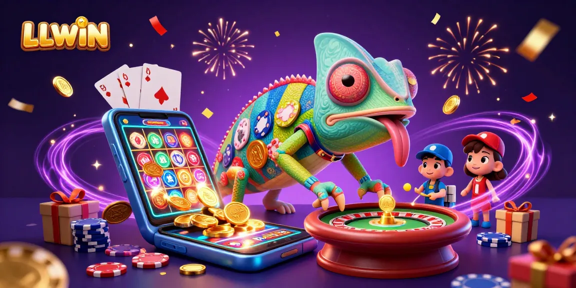 LLWIN chameleon casino owner captures coins while engaging with a vibrant online gaming scene.