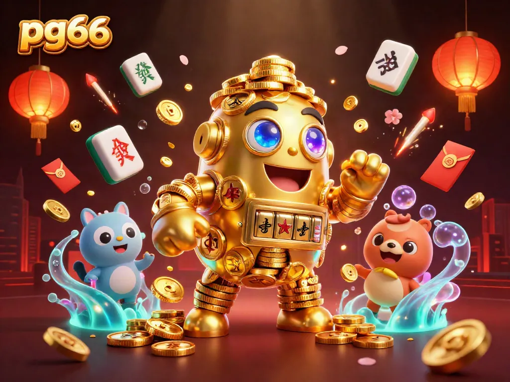 Engage with pg66's vibrant casino scene filled with animated gambling elements and golden coins.