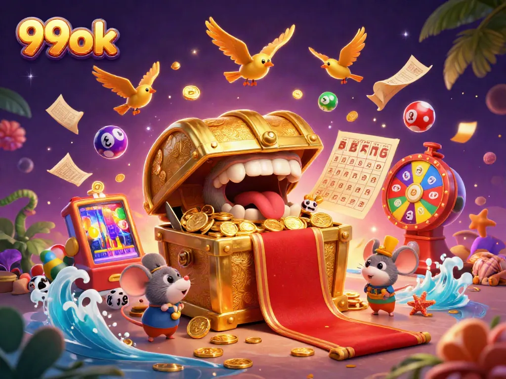 Experience 99ok's dynamic gaming scene with colorful elements and enticing adventure.