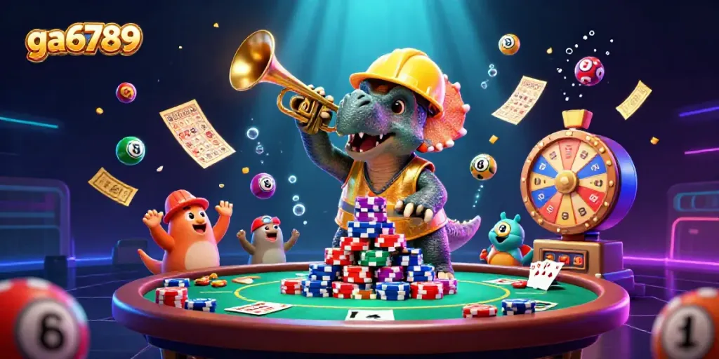 Experience the excitement of ga6789 with vibrant poker action and celebrating characters in a dynamic casino scene.