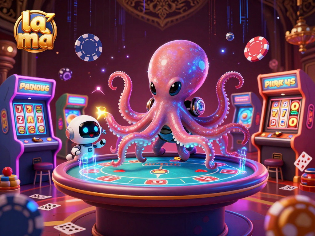 Engage with la mã's captivating alien casino scene featuring vibrant 3D poker and slot elements.