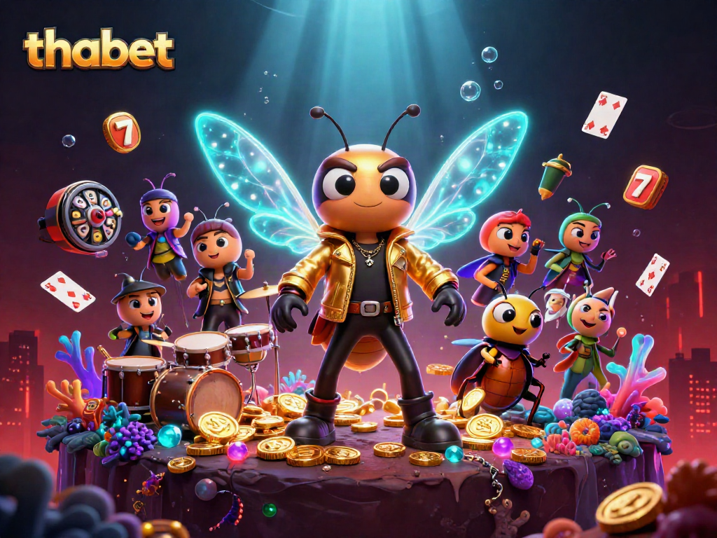 Engage with thabet's thrilling casino atmosphere featuring dynamic characters and vibrant game elements.