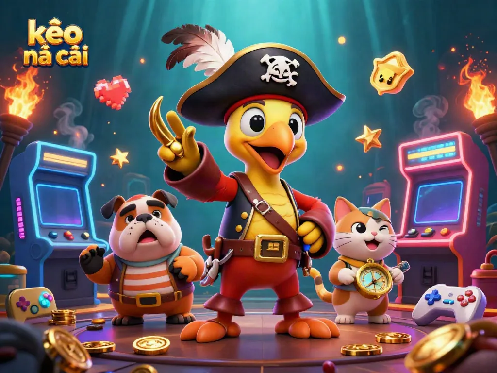 Engage with the vibrant kèo nhà cái pirate-themed casino illustration featuring dynamic characters.