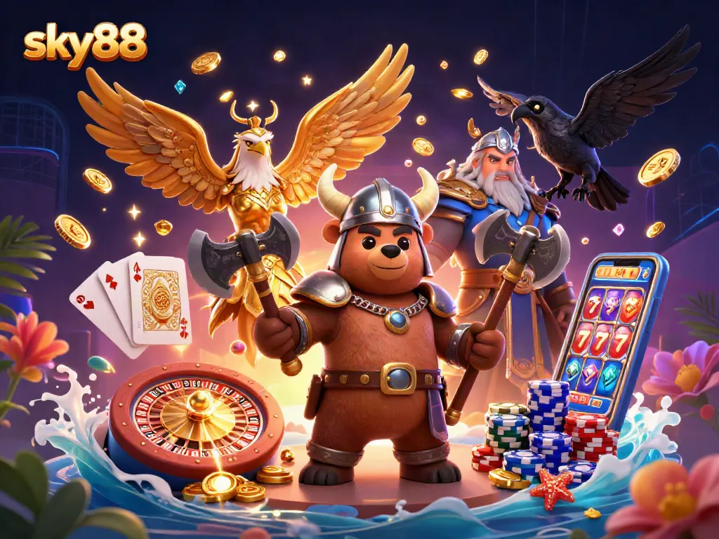 Engage with thrilling sky88 casino action featuring Viking and eagle with game elements.