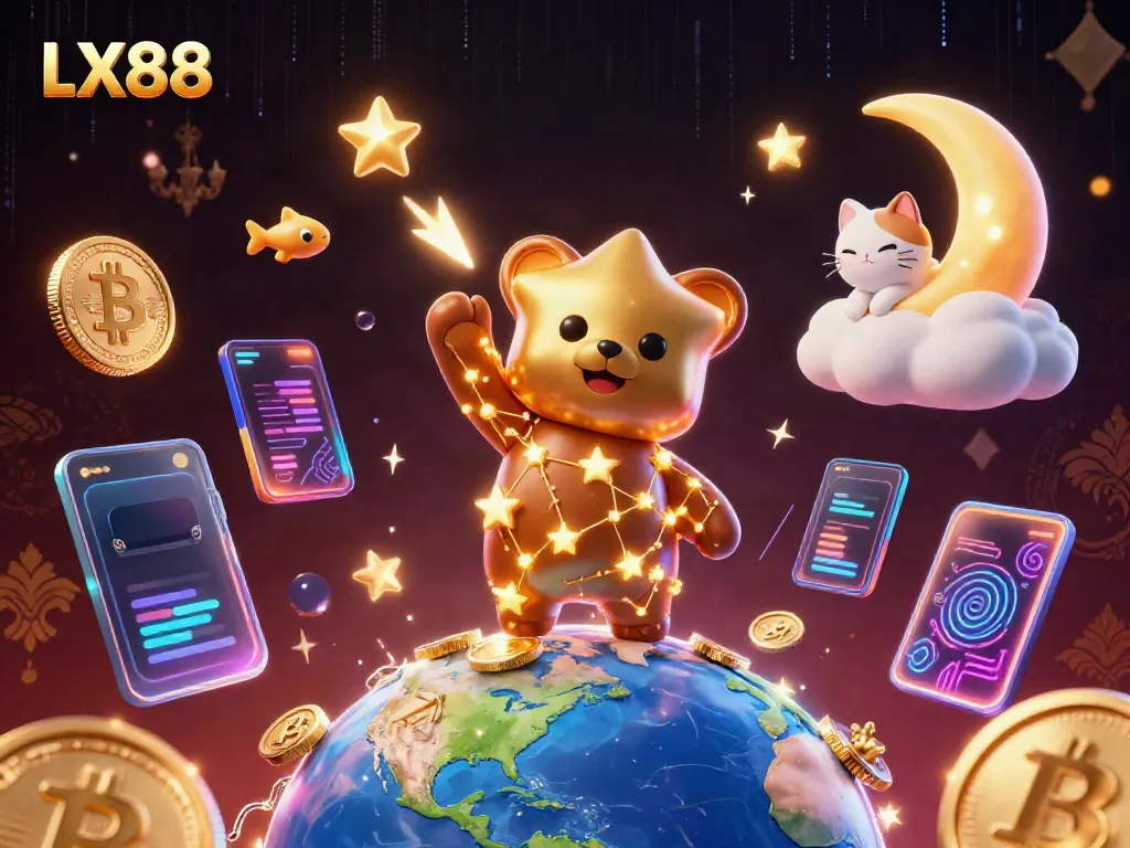 Experience thrilling gaming at LX88 with vibrant characters, crypto coins, and casino excitement.