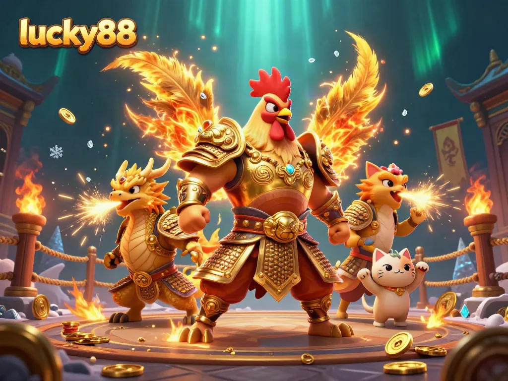 Experience luck with the thrilling lucky88 gaming scene of fighting roosters and gold sparks.