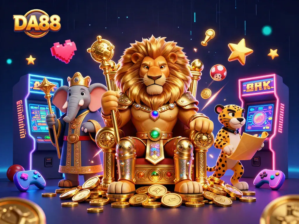 Engage with DA88’s thrilling offers in this vibrant casino illustration featuring royal elements.