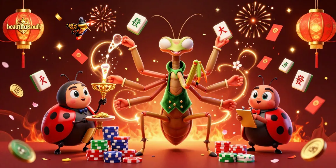beautifulsouth showcases slot machines as a mantis card sharp entertains players with celebratory confetti and dynamic gaming elements