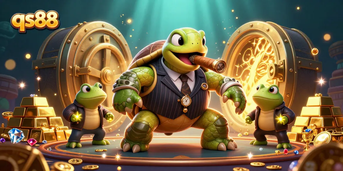 Experience thrilling wins at qs88 with a massive turtle in a casino atmosphere filled with treasure and excitement.