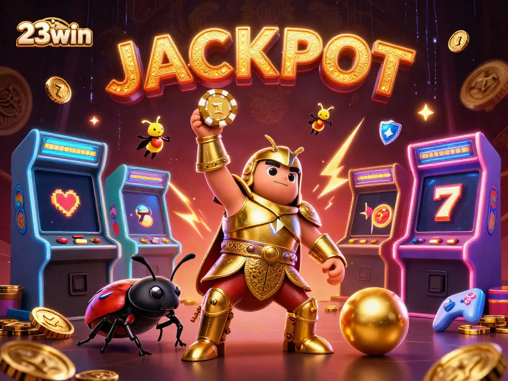 Experience 23win's thrilling casino atmosphere with vibrant characters celebrating a big win.