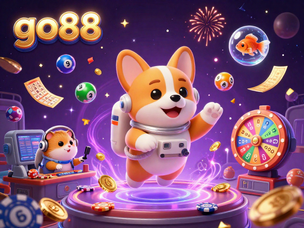 Experience exciting gaming at go88 with vibrant casino elements and a playful 3D scene.