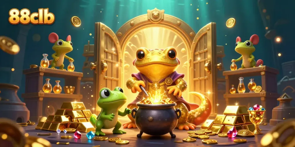 Experience the enchanting world of 88clb with an alchemist transforming metals into golden treasures.