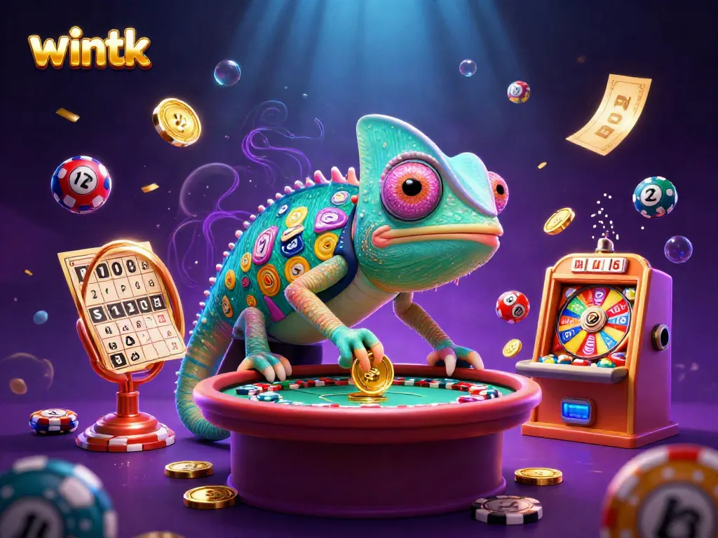 Engaging scene where wintk's chameleon casino owner and elements create an exciting casino atmosphere.