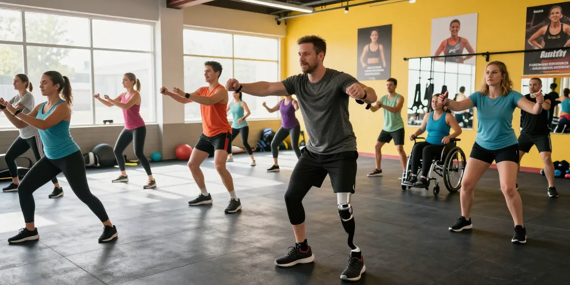 Adaptive athletes engaging in a dynamic group workout showcasing the spirit of DRAGON222 in inclusive fitness.