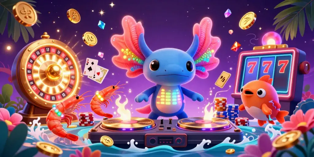 Join the party at au88 with our vibrant 3D casino scene featuring unique character interactions.