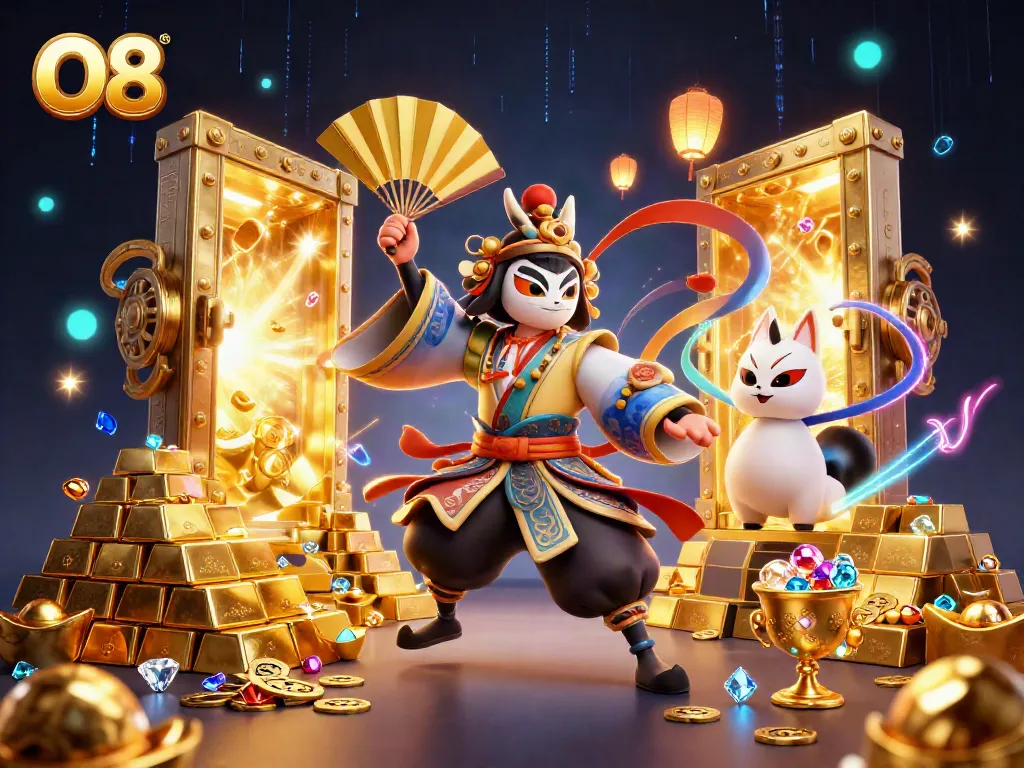 Experience the excitement at O8 with dynamic casino gaming elements and vibrant characters.