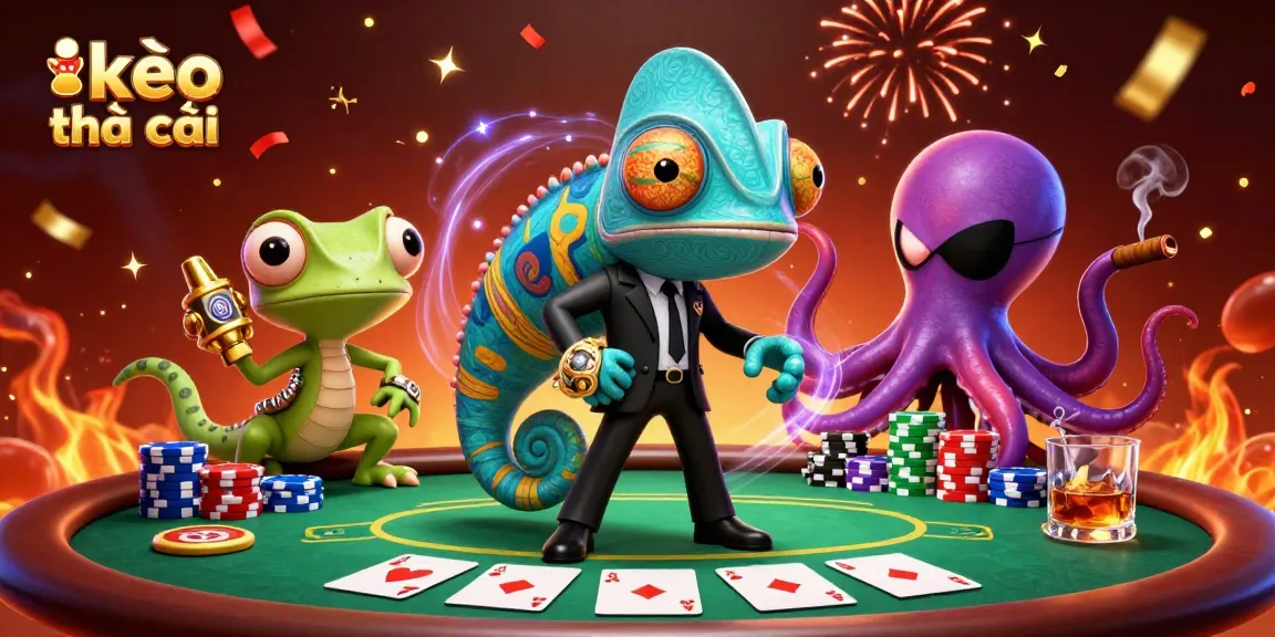 Engage with kèo nhà cái through a vibrant illustration featuring iconic casino elements and dramatic characters.