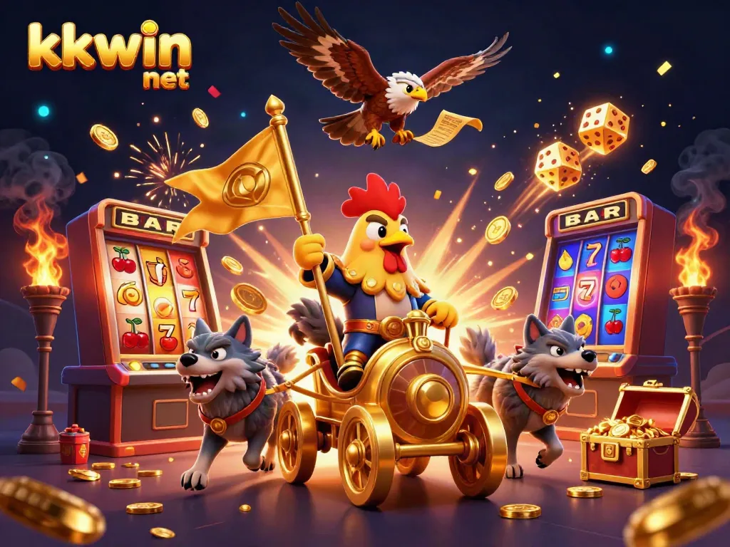 Celebrate wins with kkwin net in a vibrant 3D rendering featuring a dynamic casino scene