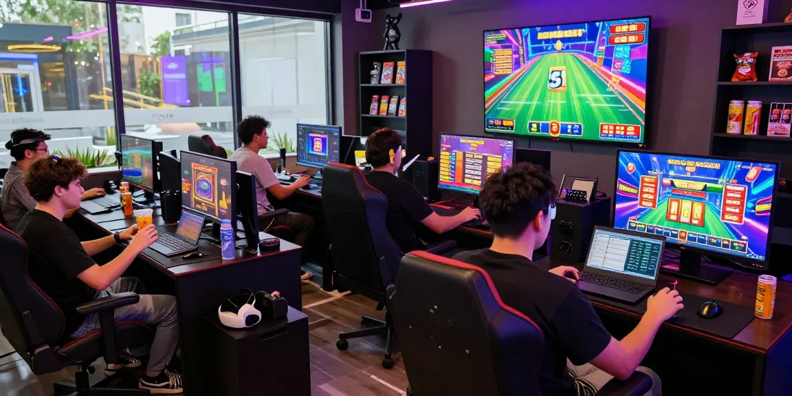 Exciting xoso66 online lottery gaming scene showcasing vibrant screens and engaged players in a modern digital environment.