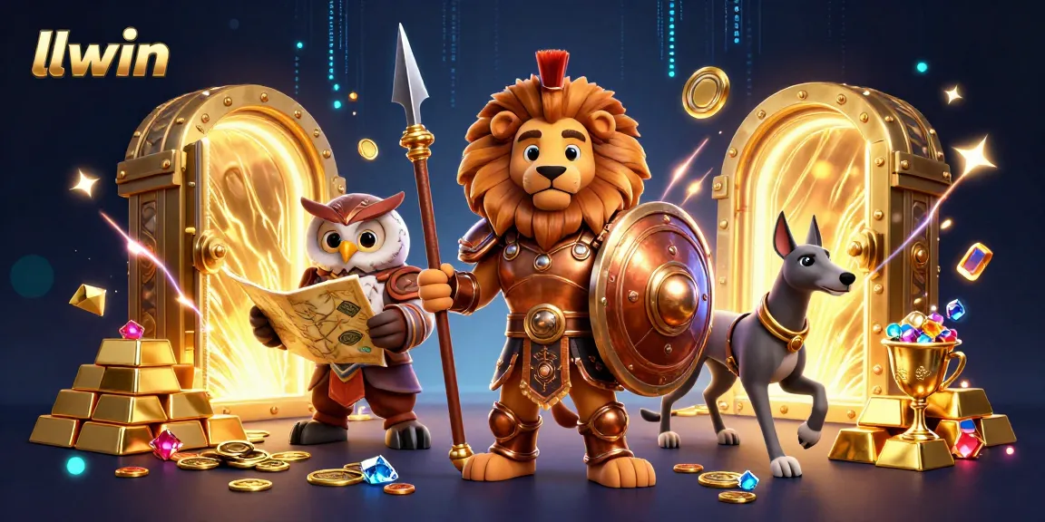 Experience thrilling gameplay at llwin with a dazzling 3D casino scene featuring an armored lion and treasures.