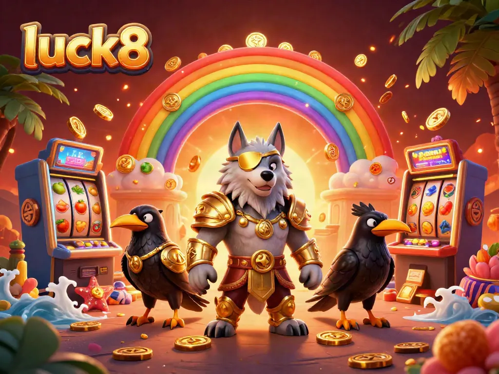 Experience luck8's thrill with Odin and his ravens among vibrant slot machines and casino chips.