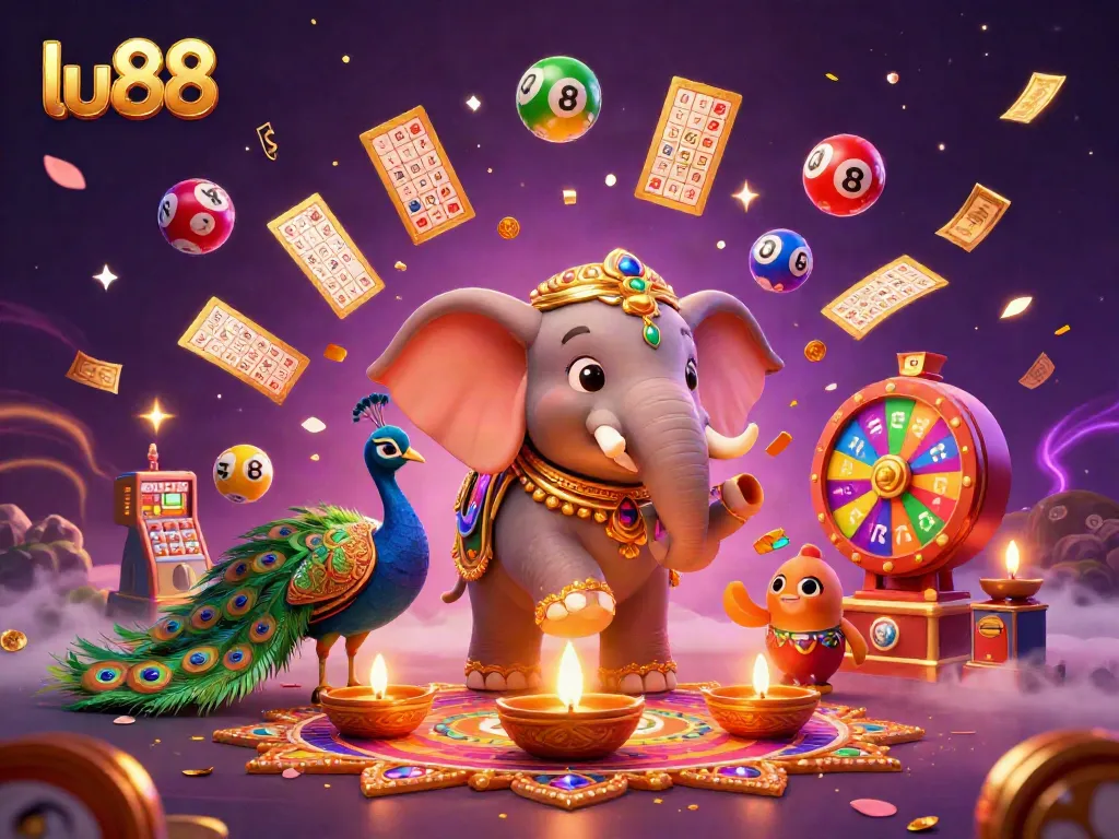 Experience vibrant gaming excitement with lu88 featuring a Diwali-themed elephant and colorful elements.