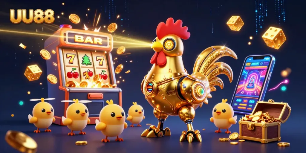 Experience thrilling wins at UU88 with more excitement from animated casino games, gold coins, and vibrant energy effects.