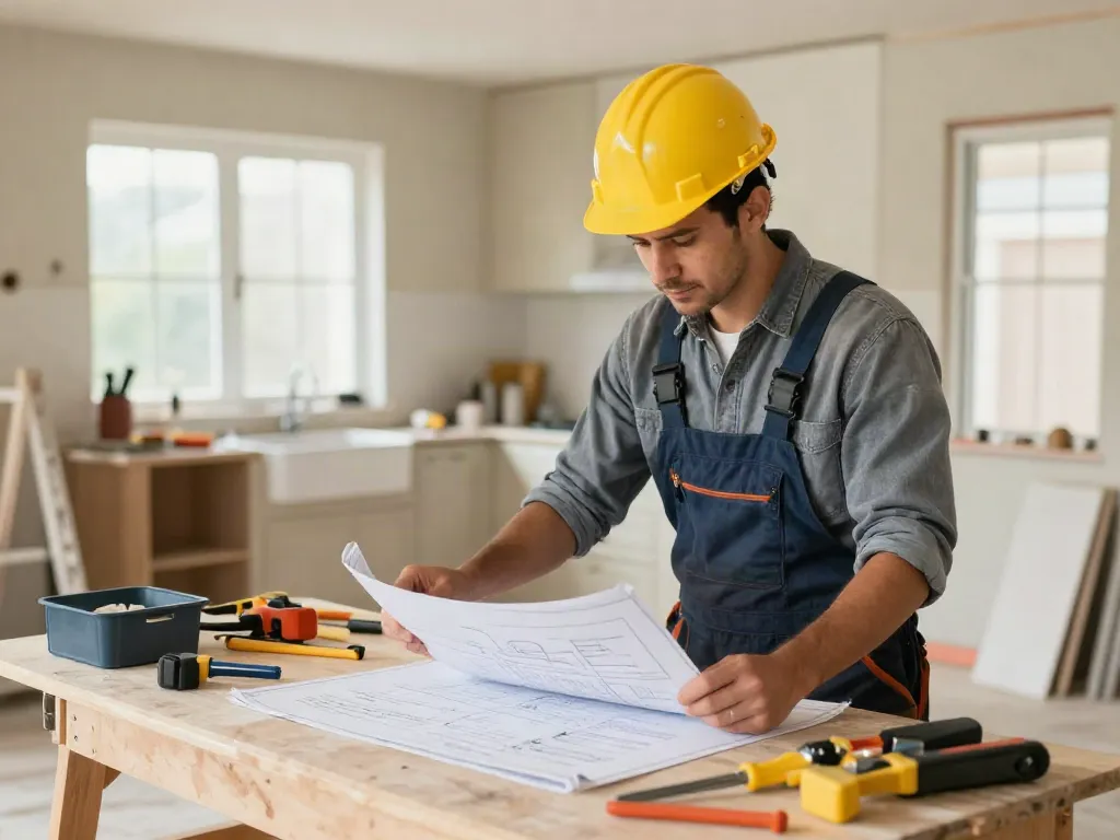Wish 4D contractor reviewing renovation plans, trustworthy local services.