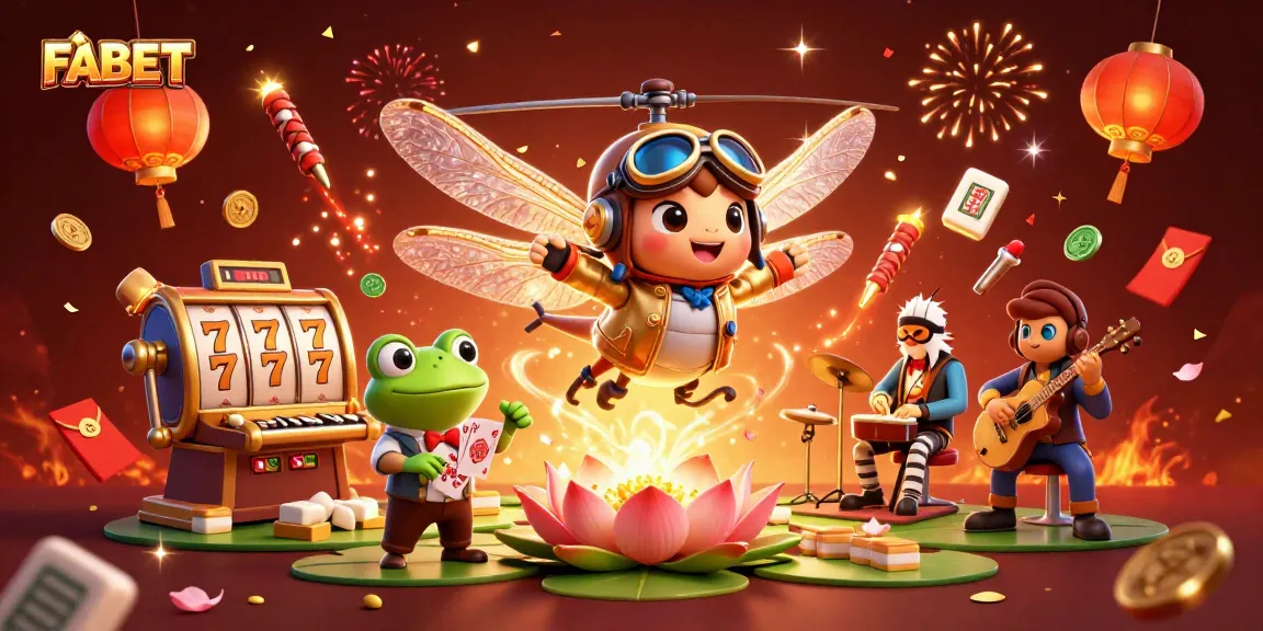 Experience exciting gameplay at FABET with vibrant casino elements and charming characters in a festive setting.