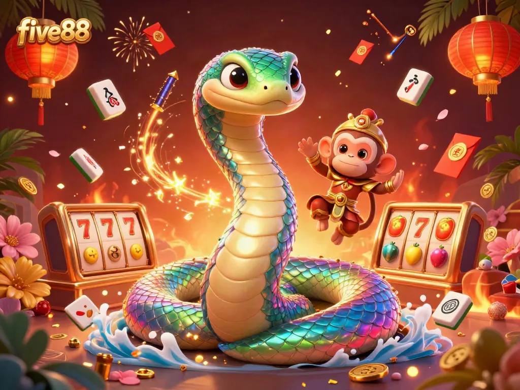 Experience the vibrant world of five88 with dynamic casino elements and captivating characters.
