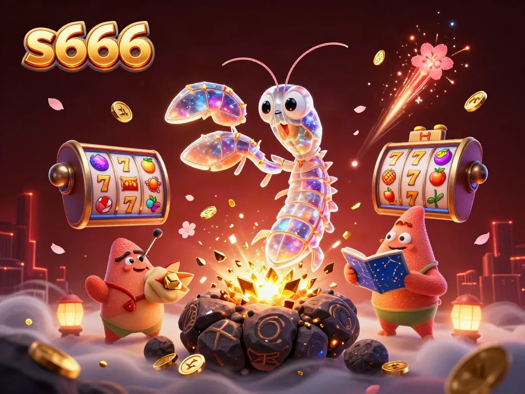 Engage in the exciting world of s666 with a vibrant 3D casino scene featuring animated slot machines.