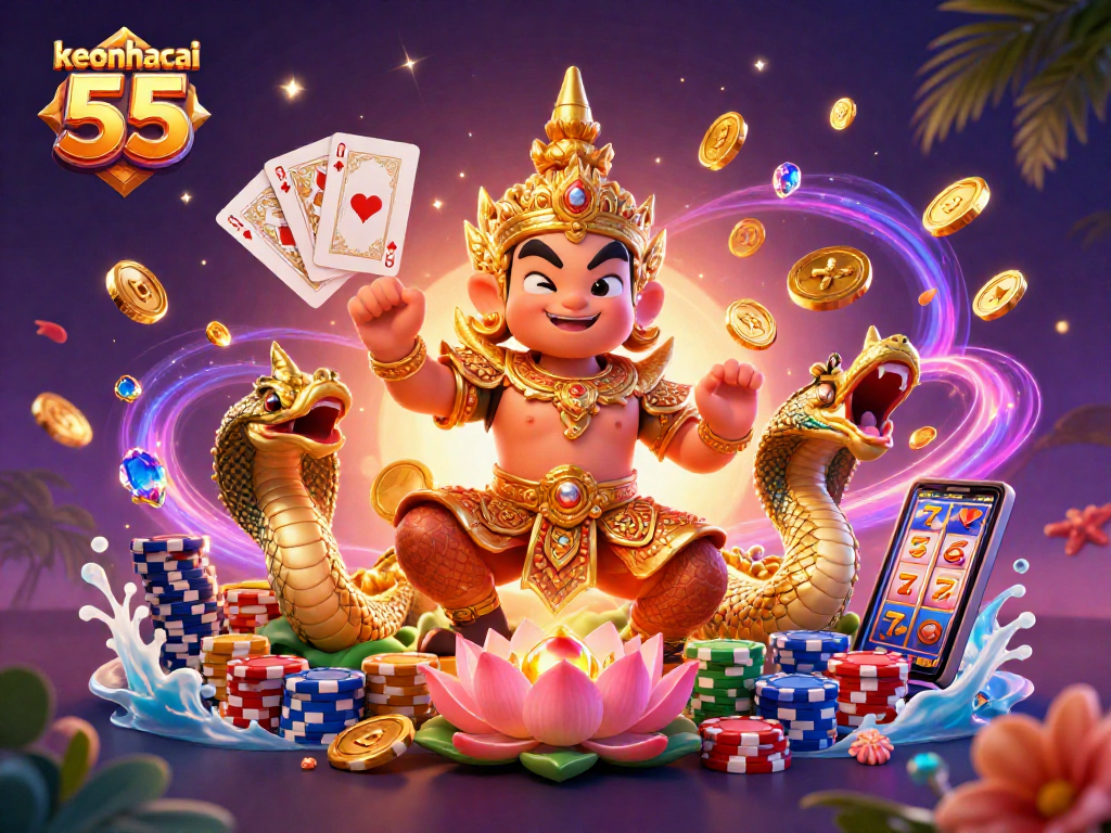 Experience thrilling wins with keonhacai 55 at the vibrant casino featuring various games and golden treasures.