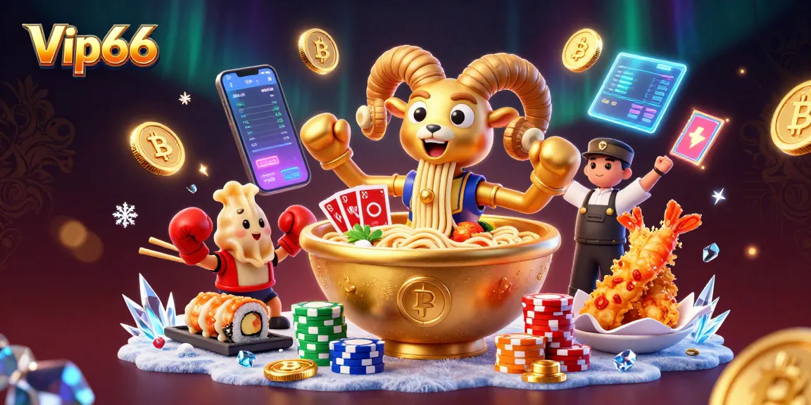 Engage in thrilling gameplay at Vip66 with vibrant characters and glowing crypto elements.