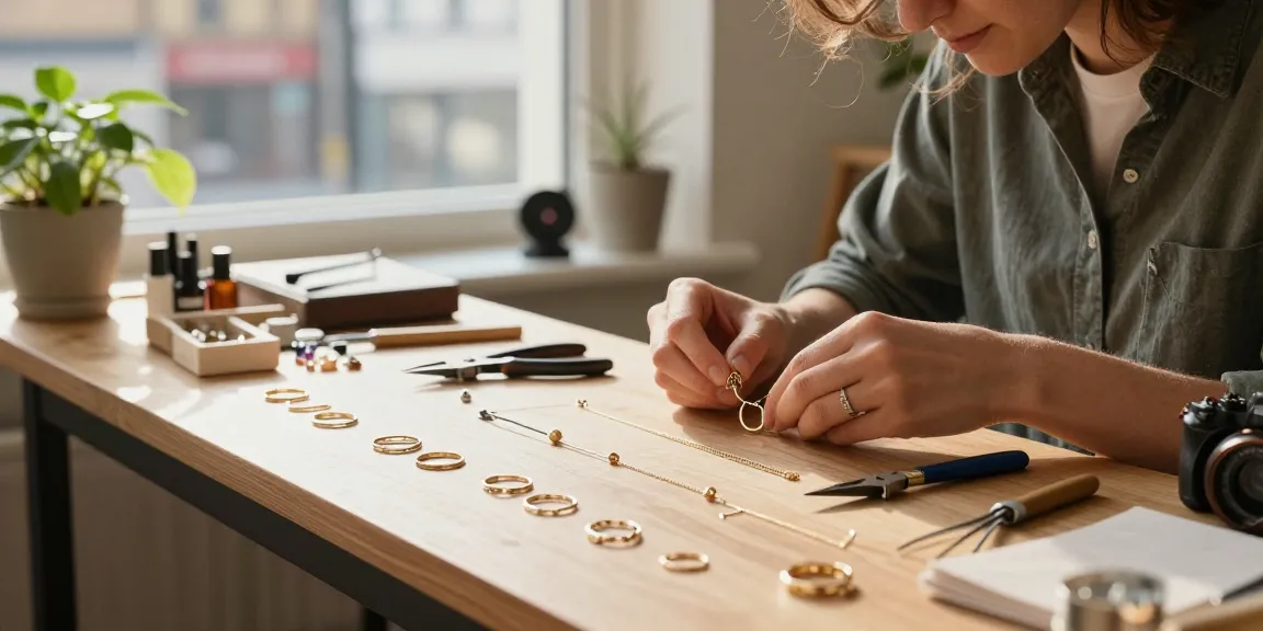 Artisan crafting minimalist jewellery uk with delicate pieces and natural light