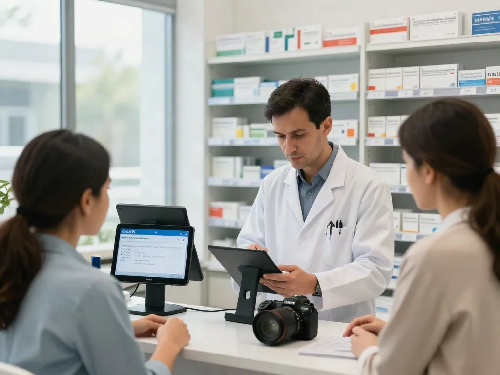 Pharmacist accessing UAEs medicine reference with Moh license context