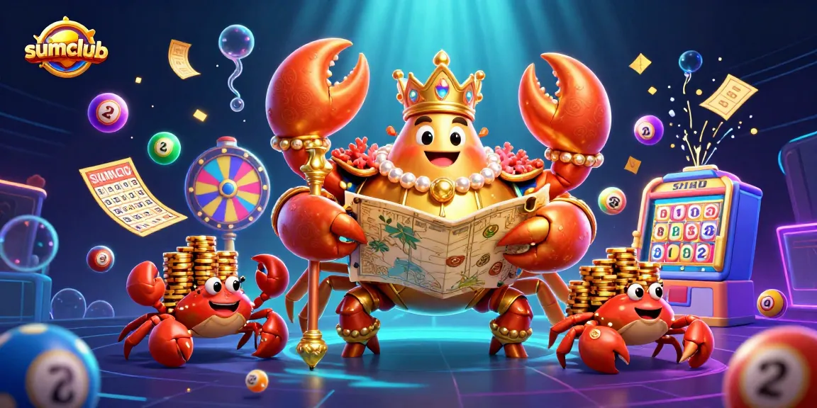 Experience the excitement and rewards of the sumclub with vibrant lottery elements and a golden crab emperor.