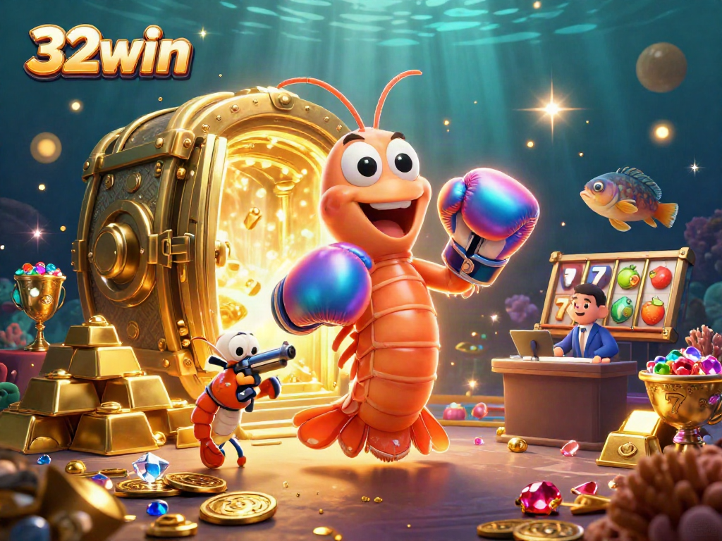 Engage with thrilling casino adventures at 32win, featuring vibrant 3D characters and gold treasures.