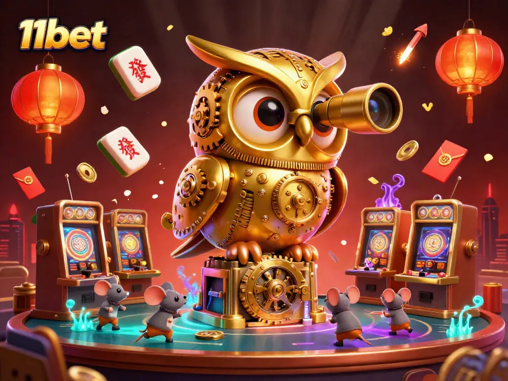 Experience excitement at 11bet with a bustling casino scene featuring colorful game elements.